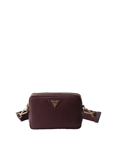 Prada Small Leather Shoulder Bag In Burgundy