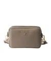Prada Small Leather Shoulder Bag In Clay Gray