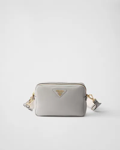 Prada Small Leather Shoulder Bag In Granite Gray