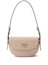 Prada Logo Plaque Foldover Small Shoulder Bag In Nude