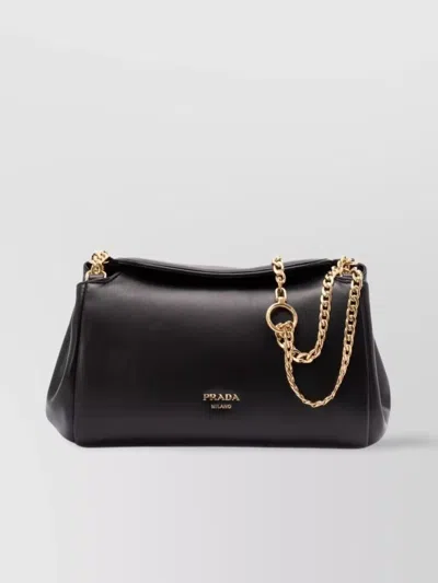 Prada Small Leather Shoulder Bag With Chain Strap In Black