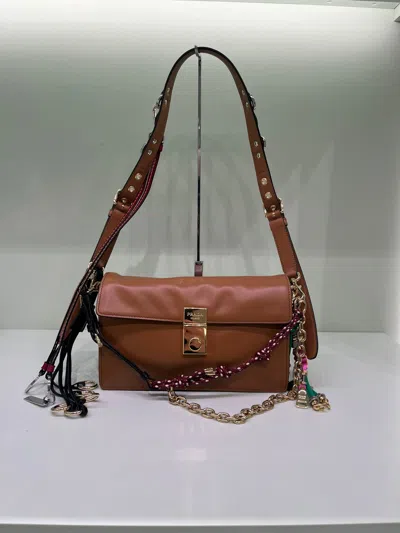 Prada Small Leather Shoulder Bag With Ornaments In Brown