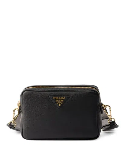 Prada Nylon Camera Bag With Leather Detailing In Black