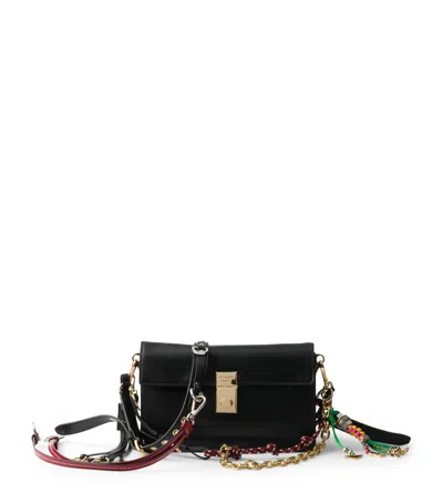 Prada Soft Sound Large Leather Shoulder Bag With Charms In Black