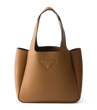Prada Small Leather Tote Bag In Brown