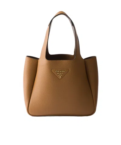 Prada Small Leather Tote Bag In Caramel