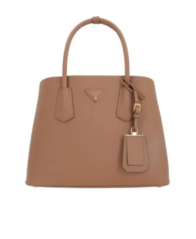 Prada Small Leather Tote Bag In Caramel Color