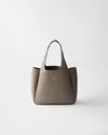 Prada Small Leather Tote Bag In Clay Gray