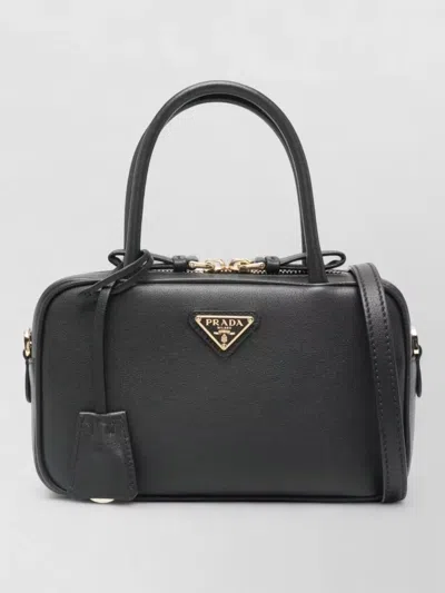 Prada Small Leather Tote Bag Top Handle Strap In Black