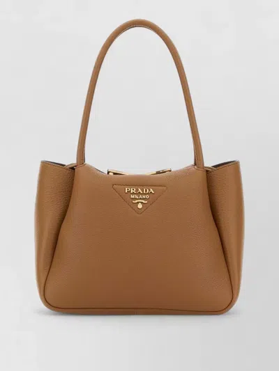 Prada Caramel Logo Small Satchel In Brown
