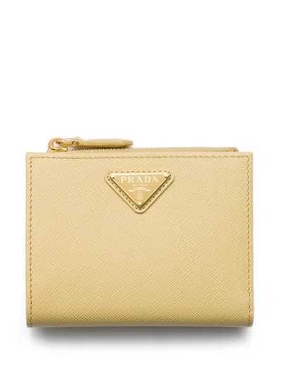 Prada Small Leather Wallet In Yellow