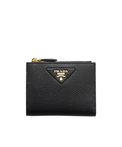 Prada Small Leather Wallet In Black