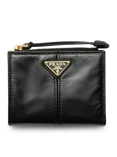 Prada Small Leather Wallet In Black