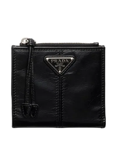 Prada Small Leather Wallet In Black