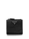 Prada Grained Leather Triangle Card Holder In Black