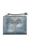 Prada Small Leather Wallet In Blue