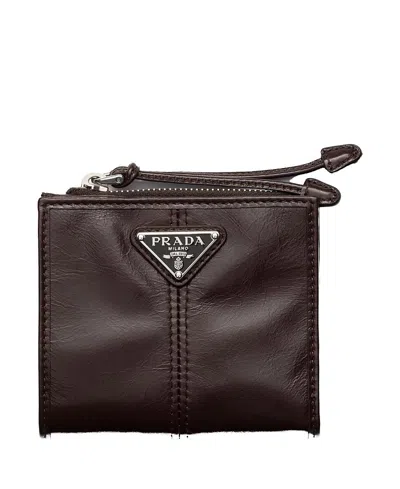 Prada Small Leather Wallet In Brown