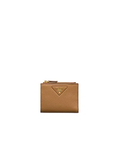 Prada Small Leather Wallet In Brown