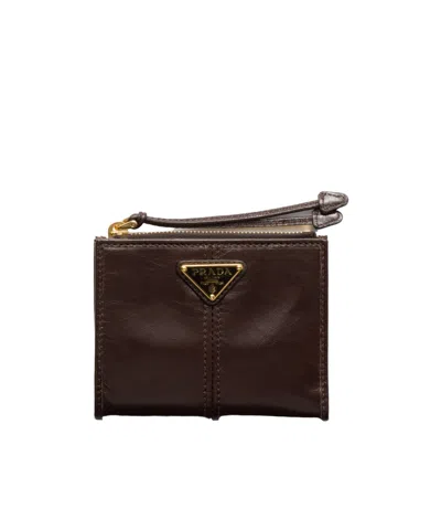 Prada Small Leather Wallet In Brown