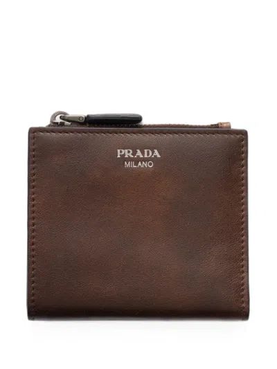 Prada Small Leather Wallet In Brown