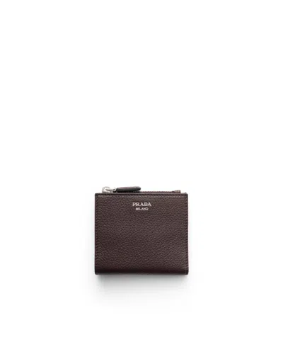 Prada Small Leather Wallet In Brown