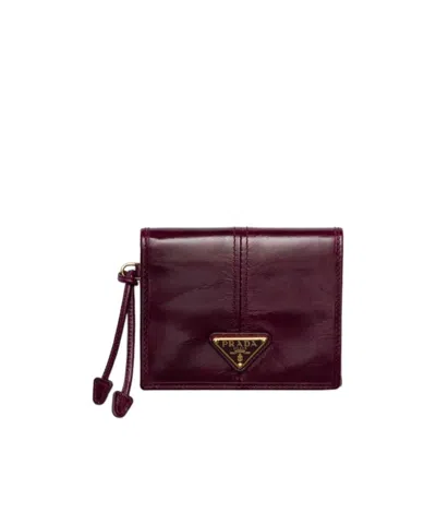 Prada Small Leather Wallet In Burgundy