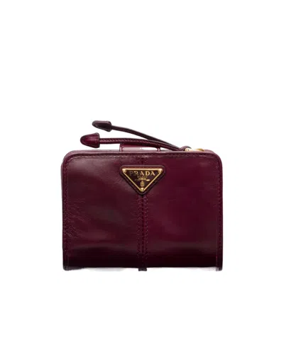 Prada Small Leather Wallet In Burgundy