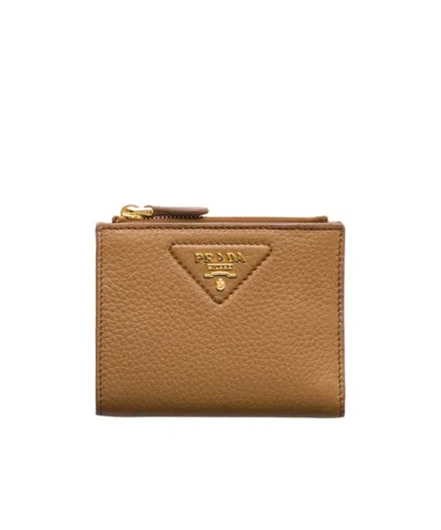 Prada Small Leather Wallet In Caramel