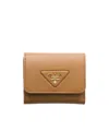 Prada Small Leather Wallet In Caramel