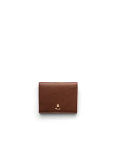Prada Small Leather Wallet In Chestnut Brown