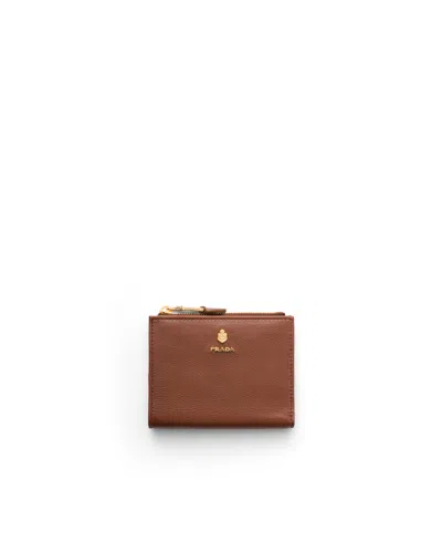 Prada Small Leather Wallet In Chestnut Brown