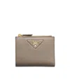 Prada Small Leather Wallet In Clay Gray