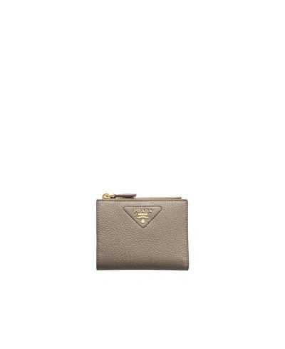 Prada Small Leather Wallet In Gray
