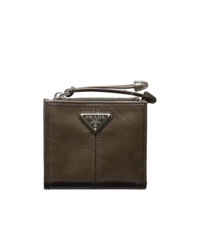 Prada Small Leather Wallet In Military Green
