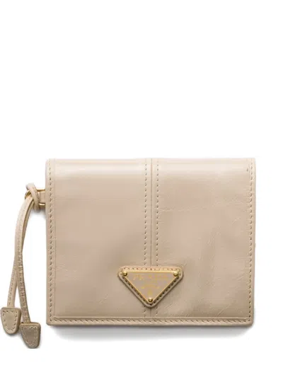Prada Small Leather Wallet In Neutral