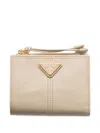 Prada Small Leather Wallet In Neutral