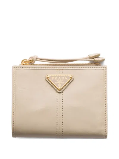 Prada Small Leather Wallet In Neutral