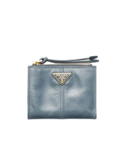 Prada Small Leather Wallet In Pilot Blue