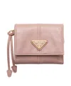 Prada Leather Card Holder With Shoulder Strap In Zartrosa