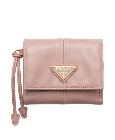 Prada Leather Card Holder With Shoulder Strap In Zartrosa