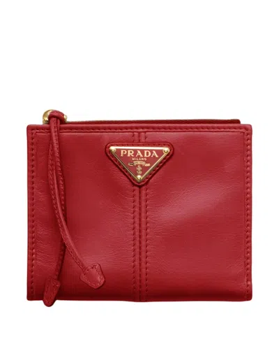 Prada Small Leather Wallet In Red