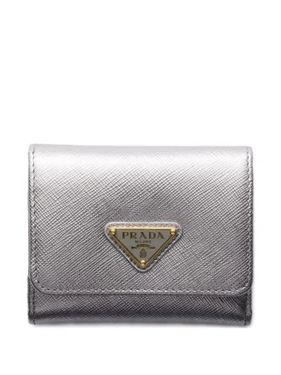 Prada Small Leather Wallet In Silver