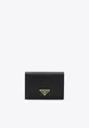Prada Small Leather Wallet With Triangle Logo In Black