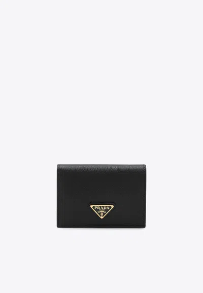 Prada Small Leather Wallet With Triangle Logo In Black