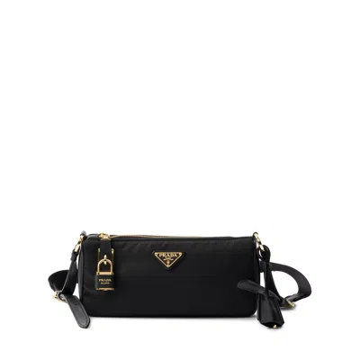 PRADA SMALL LEATHER-TRIM SHOULDER BAG