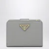 Prada Small Light Grey Saffiano Wallet In Gray