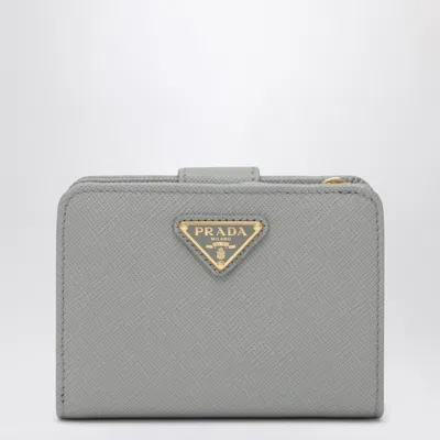 Prada Small Light Grey Saffiano Wallet In Black