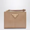 Prada Small Light Pink Leather Wallet In Brown