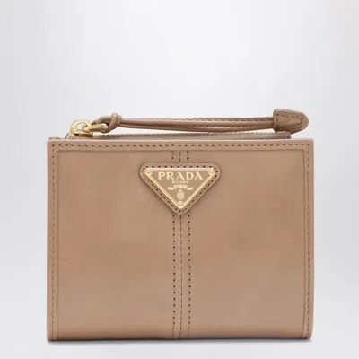 Prada Small Light Pink Leather Wallet In Brown