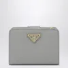 Prada Small Light Grey Saffiano Wallet In Gray